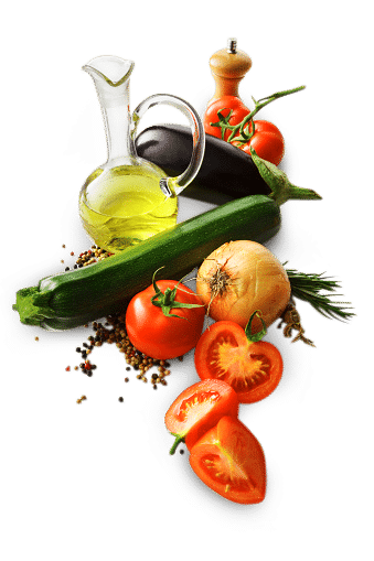 eggplant, zucchini, tomato, onion, oil, pepper, and rosemary