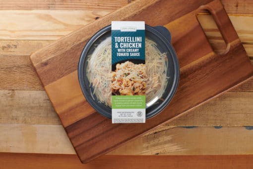 Tortellini with Creamy Tomato Sauce - Above w Label - Bowls